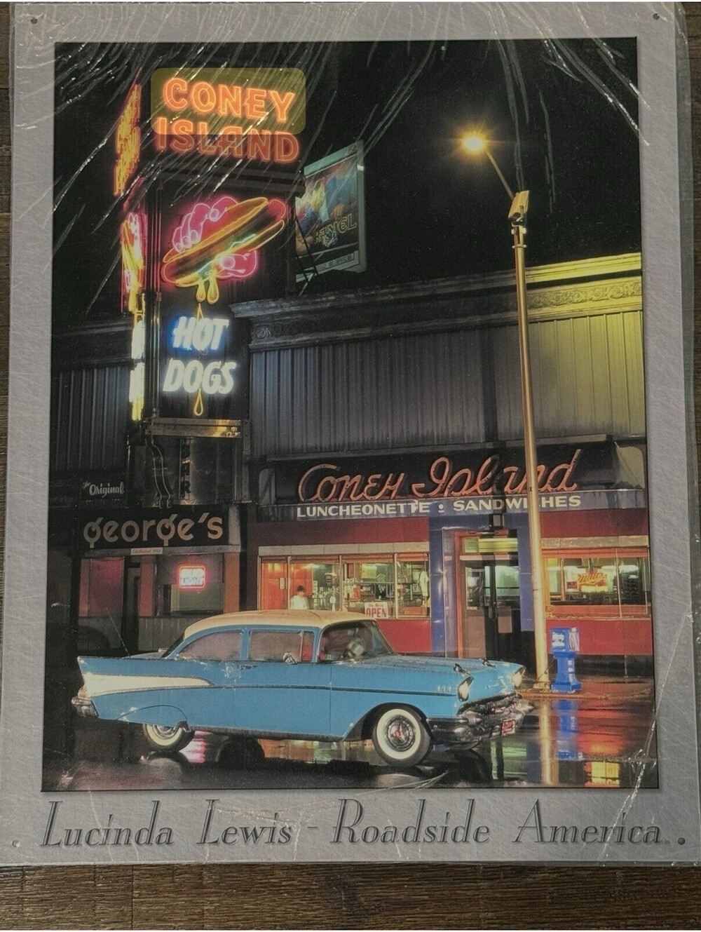 Vtg Metal Roadside America Sign by Lucinda Lewis 1957 Chevrolet Coney Island New